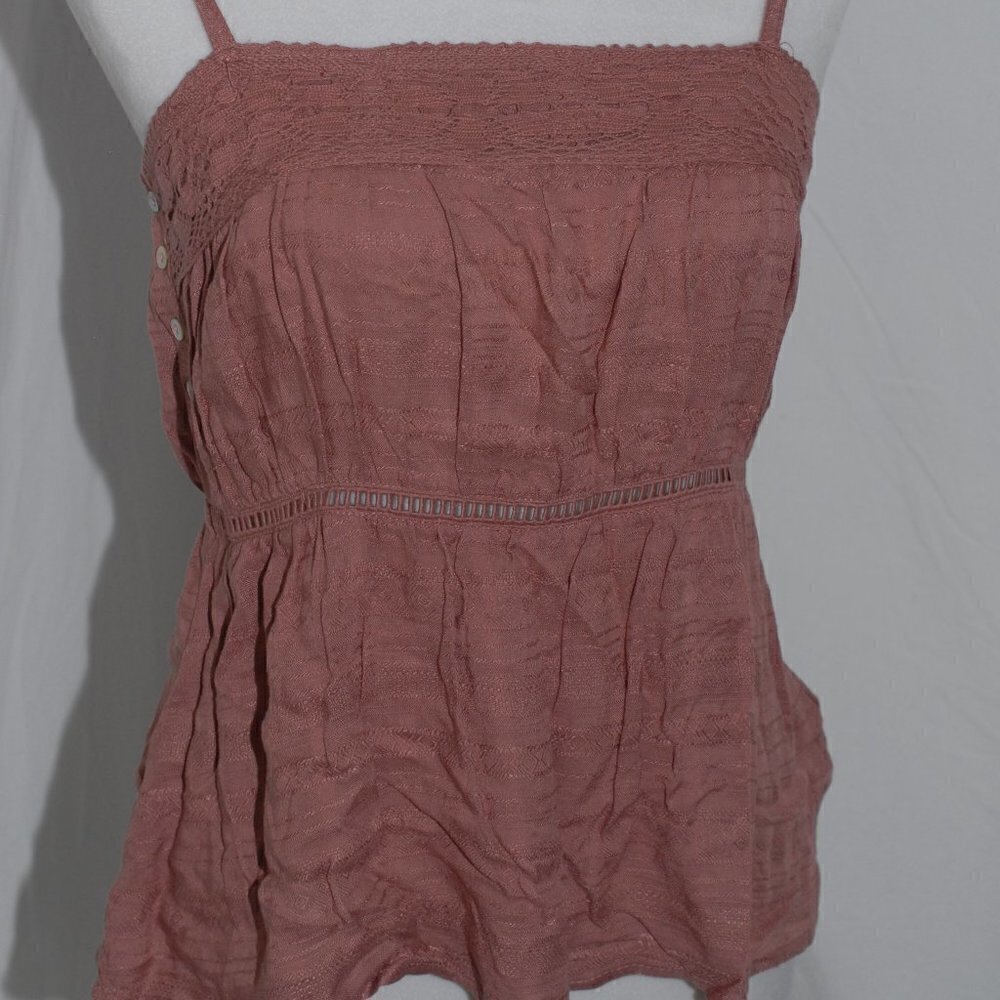 Pink CrochetTank Top  Adjustable StrapsEyeshadow Womens Medium 100% Rayon EUC